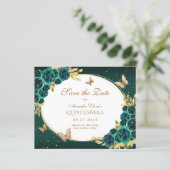 BUDGET Floral Emerald Gold Butterfly Quinceañera (Stehend Vorderseite)