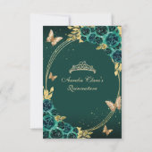 BUDGET Floral Emerald Gold Butterfly Quinceañera Mitteilungskarte (Rückseite)
