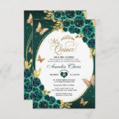 BUDGET Floral Emerald Gold Butterfly Quinceañera Mitteilungskarte (Vorne/Hinten)