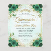 Budget Floral Emerald Green Glam Gold Quinceañera Flyer (Vorne)