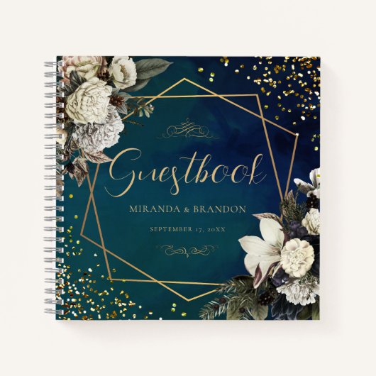 Budget Floral Emerald Green Gold Wedbook Notizblock (Vorderseite)