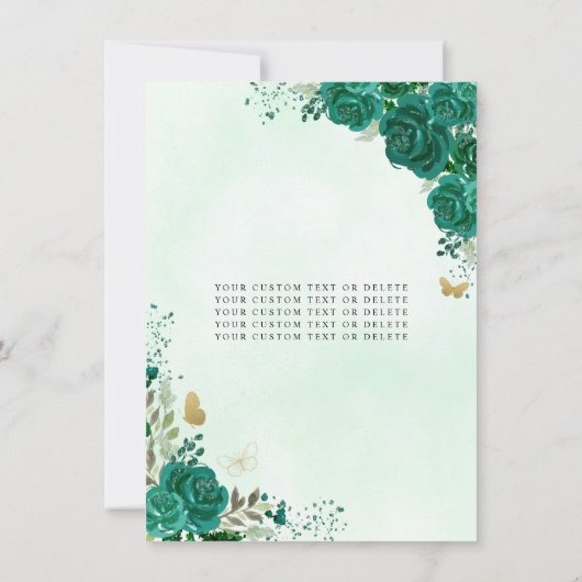 Budget Floral Emerald Green Princess Quinceanera Mitteilungskarte (Rückseite)