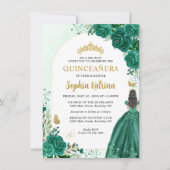 Budget Floral Emerald Green Princess Quinceanera Mitteilungskarte (Vorderseite)