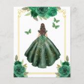Budget Floral Emerald Green Quinceanera Einladung (Rückseite)