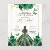 Budget Floral Emerald Green Quinceanera Einladung (Vorderseite)