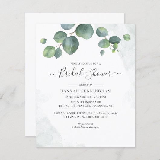 Budget Floral Eukalyptus Script-Brautparty (Vorne/Hinten)