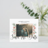 Budget Floral Foto Wedding Save the Date (Stehend Vorderseite)