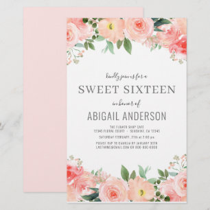 Budget Floral Girly Sweet 16 Geburtstag Einladung