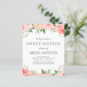 Budget Floral Girly Sweet 16 Geburtstag Einladung (Stehend Vorderseite)