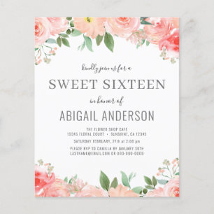 Budget Floral Girly Sweet 16 Geburtstag Einladung Flyer