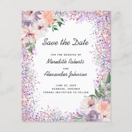 Budget Floral Glitzer QR Code Save the Date Karte