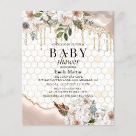 BUDGET Floral Glitzer Tropfen Marble Baby Dusche Flyer