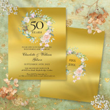 Budget Floral Gold 50 Jahre Einladung