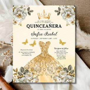 Budget Floral Gold Butterfly Princess Quinceanera