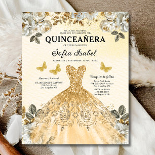 Budget Floral Gold Butterfly Princess Quinceanera Flyer