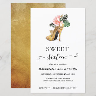 Budget Floral Gold Heelse Sweet 16 Geburtstag