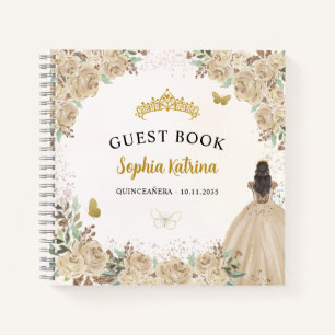 Budget Floral Gold Princess Quinceanera Guestbook Notizblock