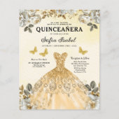 Budget Floral Gold QR Code Princess Quinceanera Flyer (Vorne)
