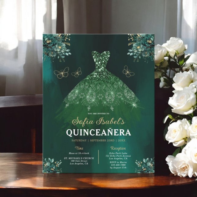 Budget Floral Green Bilingual Spanish Quinceanera (Von Creator hochgeladen)