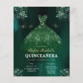 Budget Floral Green Bilingual Spanish Quinceanera Flyer (Vorne)