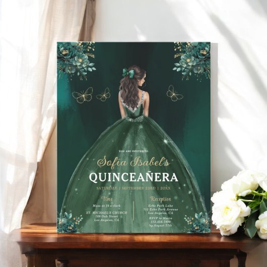 Budget Floral Green Bilingual Spanish Quinceanera Flyer