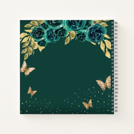 BUDGET Floral Green Gold Butterfly Gästebuch Notizblock (Rückseite)