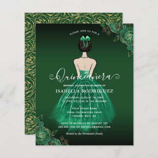 Budget Floral Green Princess Gold Quinceañera
