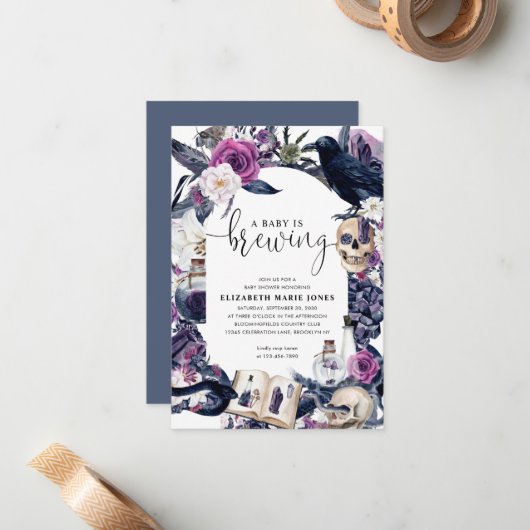 Budget Floral Halloween Baby ist Braudusche Mitteilungskarte (Vorderseite/Rückseite Beispiel)