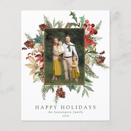 Budget Floral Happy Holidays Weihnachtsfotokarte (Vorderseite)