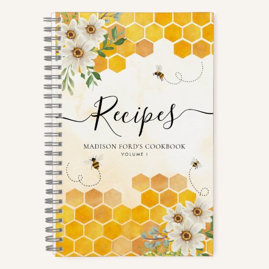 Budget Floral Honeycomb Hummel Honey Bee Recipe Notizblock (Vorderseite)