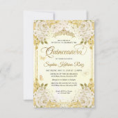 Budget Floral Imitate Gold Glitzer Crown Quinceañe Mitteilungskarte (Vorderseite)