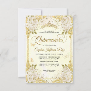 Budget Floral Imitate Gold Glitzer Crown Quinceañe Mitteilungskarte