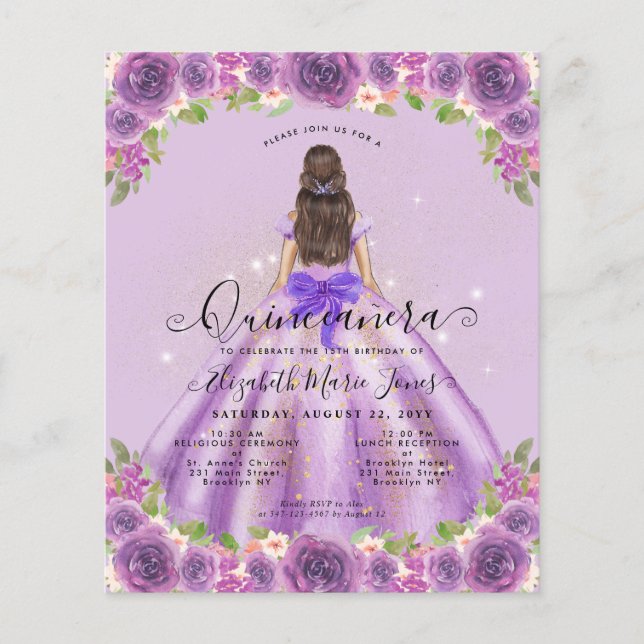 Budget Floral Light Lila Princess Quinceanera (Vorderseite)