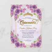Budget Floral Lila Glam Gold Glitzer Quinceañera Mitteilungskarte (Vorne/Hinten)