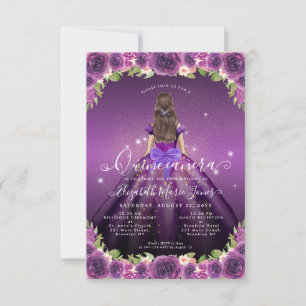 Budget Floral Lila Gold Princess Quinceanera Mitteilungskarte