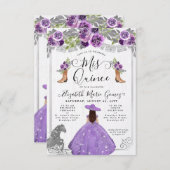 Budget Floral Lila Silver Charra Quinceanera Mitteilungskarte (Vorne/Hinten)