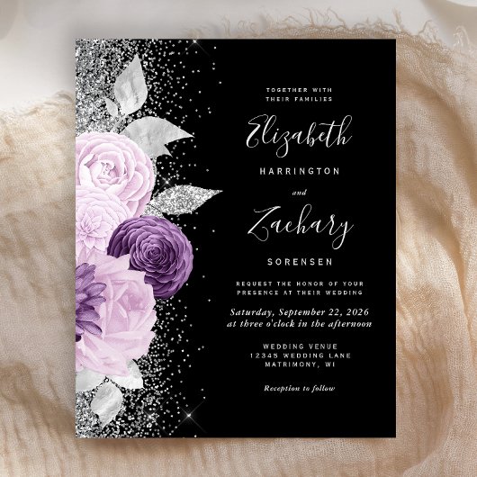 Budget Floral Lila Silver Glitzer Black Wedding