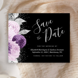 Budget Floral Lila Silver Glitzer Save the Date