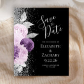 Budget Floral Lila Silver Glitzer Save the Date