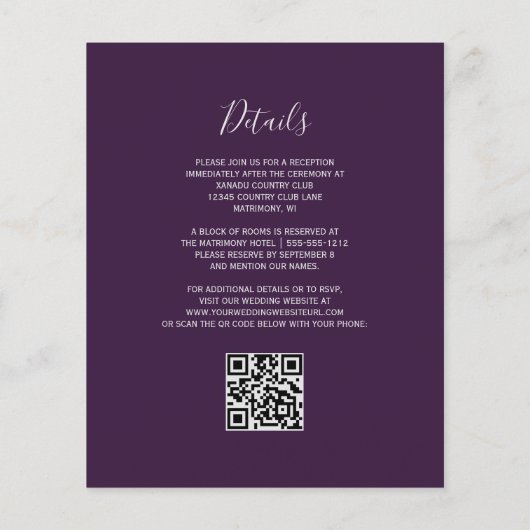 Budget Floral Lila Silver QR Code Hochzeit (Rückseite)