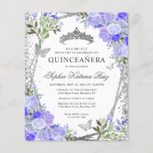 Budget Floral Lila Silver Quinceañera Einladung