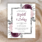 Budget Floral Mauve Pink Silver Wedite Einladung
