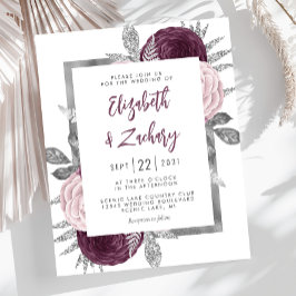 Budget Floral Mauve Pink Silver Wedite Einladung