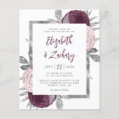 Budget Floral Mauve Pink Silver Wedite Einladung (Vorderseite)