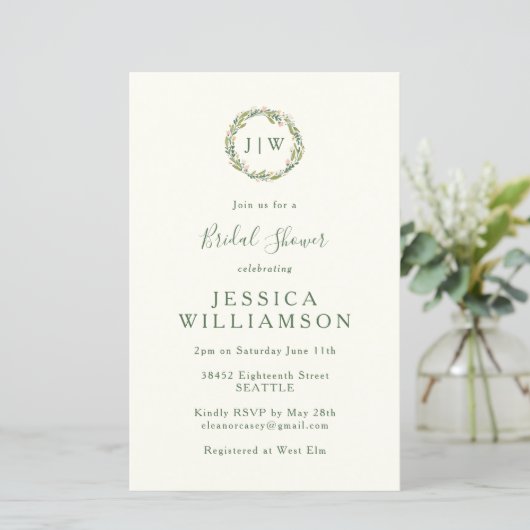 Budget Floral Monogram Greenery Brautparty (Stehend Vorderseite)
