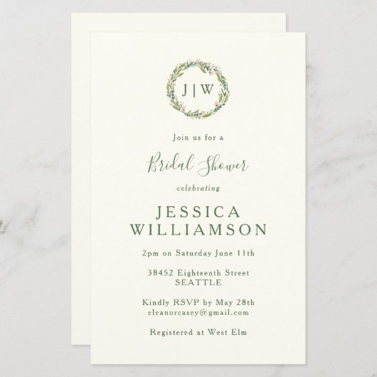 Budget Floral Monogram Greenery Brautparty (Vorne/Hinten)