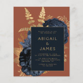 Budget Floral Navy Blue Gold Rust QR Code Hochzeit (Vorderseite)