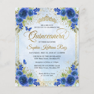 Budget Floral Navy Blue Gold Tiara Quinceañera