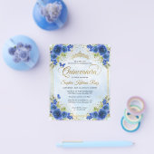 Budget Floral Navy Blue Gold Tiara Quinceañera Flyer (Einzeln)