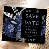 Budget Floral Navy Blue Silver Save the Date